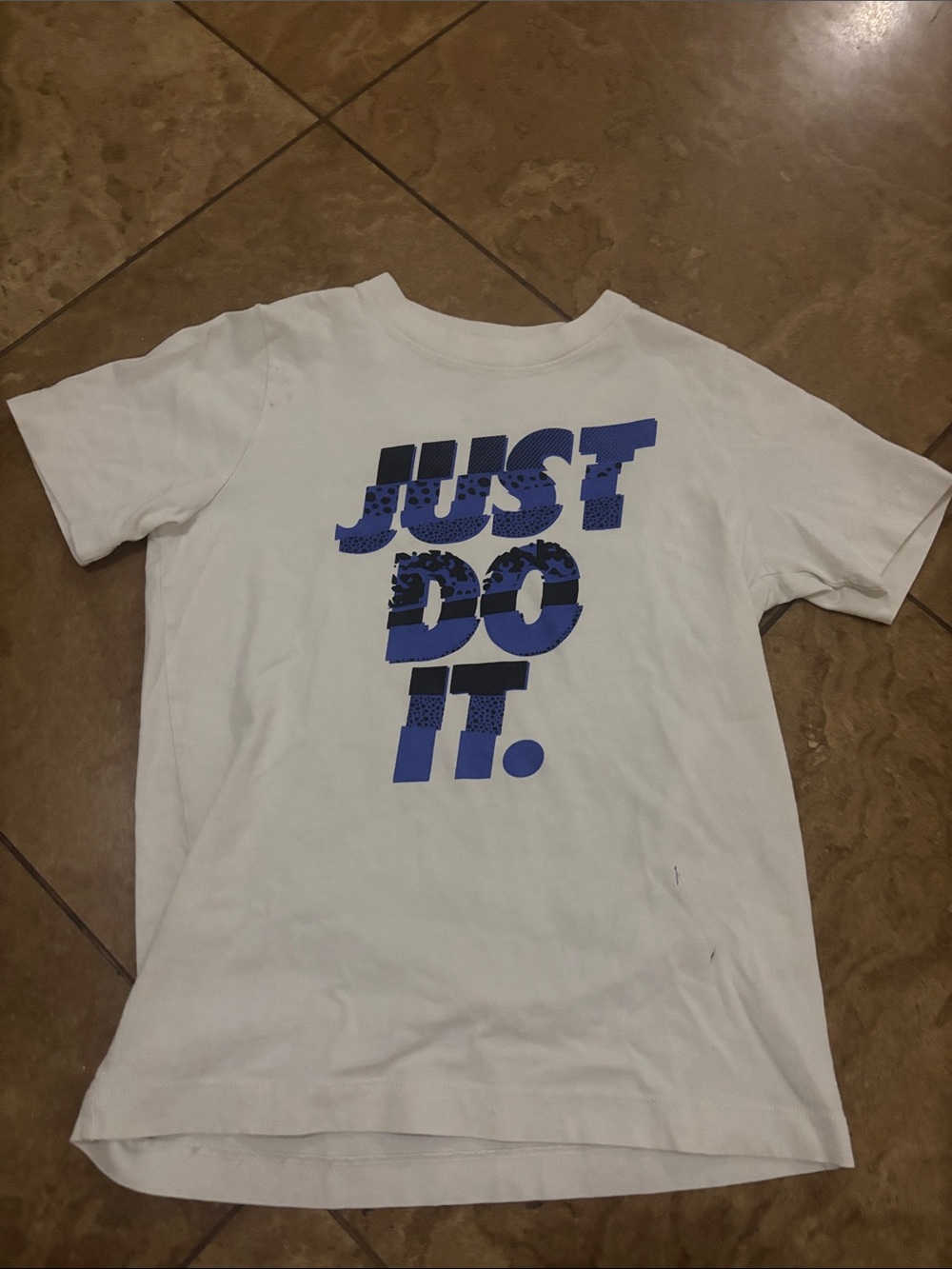 Nike White Tee with Blue 'Just Do It.' Graphic
